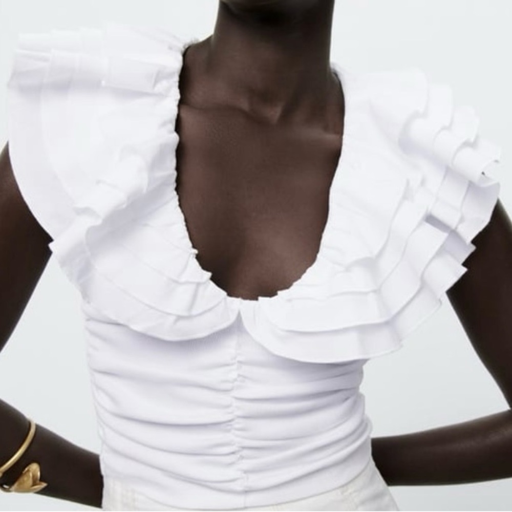 Zara White Ruffled Blouse